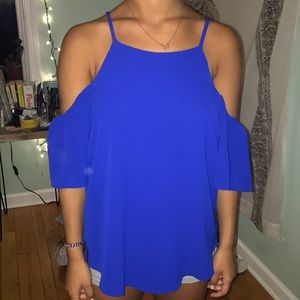 blue off the shoulder blouse